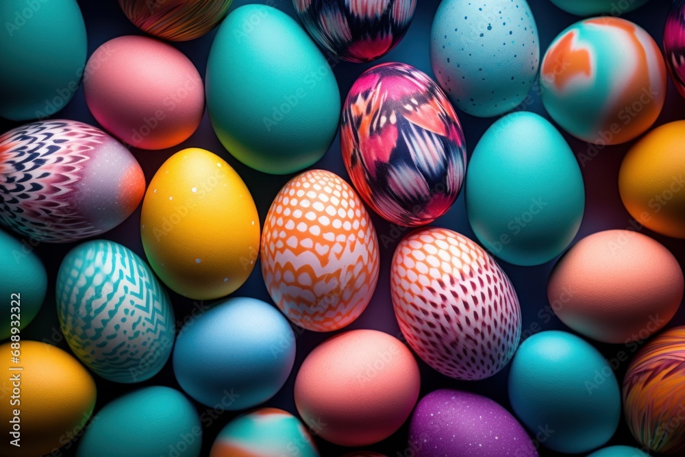 Colorful background of easter eggs collection, easter celebration, Generative AI