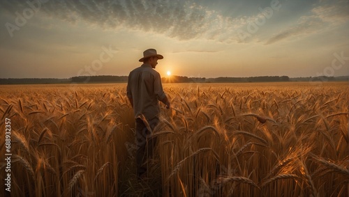 Ripe Wheat Field Landscape at Sunset. Generat5ive AI