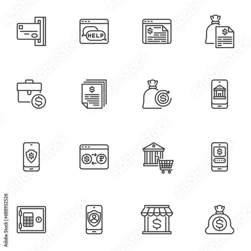 Online banking line icons set