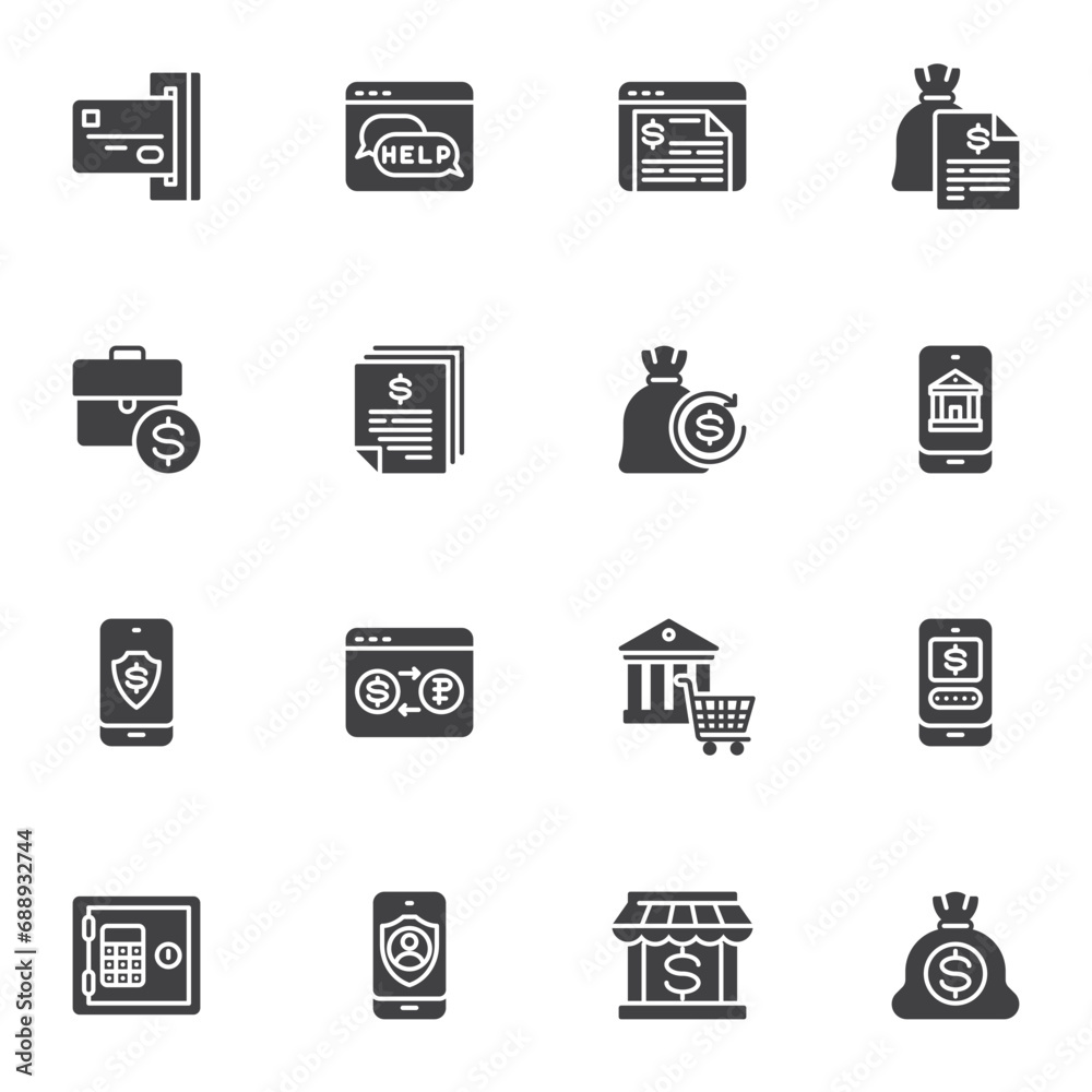 Online banking vector icons set