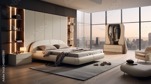 Modern large wardrobe in the bedroom set.