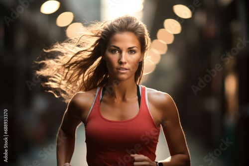 Young female athlete running in a workout session.