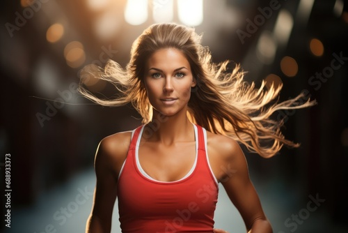 Young female athlete running in a workout session.