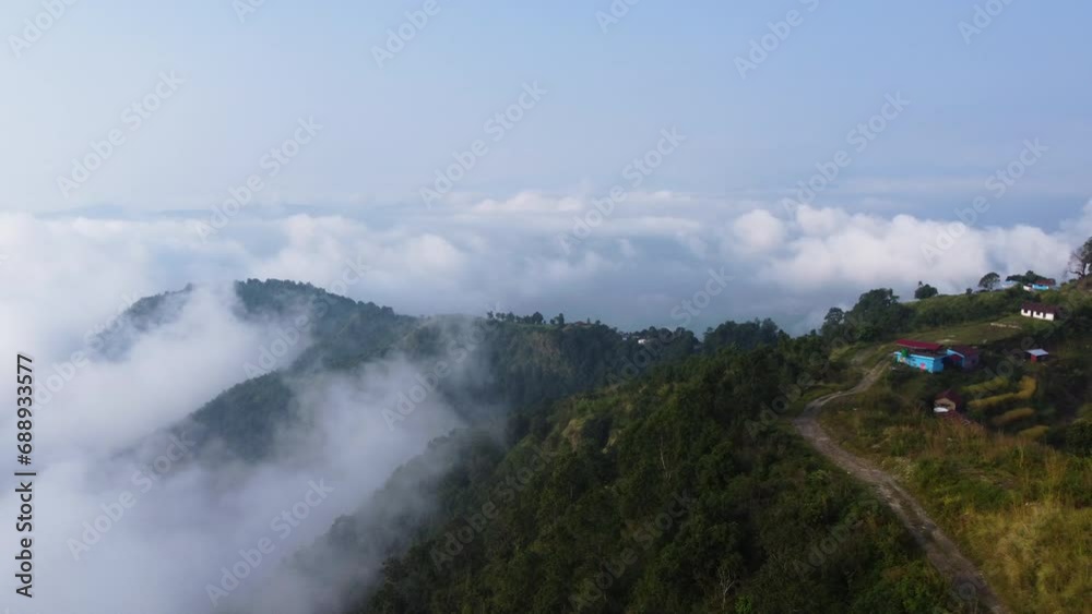 Breathtaking View Of Architecture Over Himalayas Mountains In Nepal, South Asia. Aerial Drone Shot Breathtaking View Of Architecture Over Himalayas Mountains In Nepal, South Asia. Aerial Drone Shot