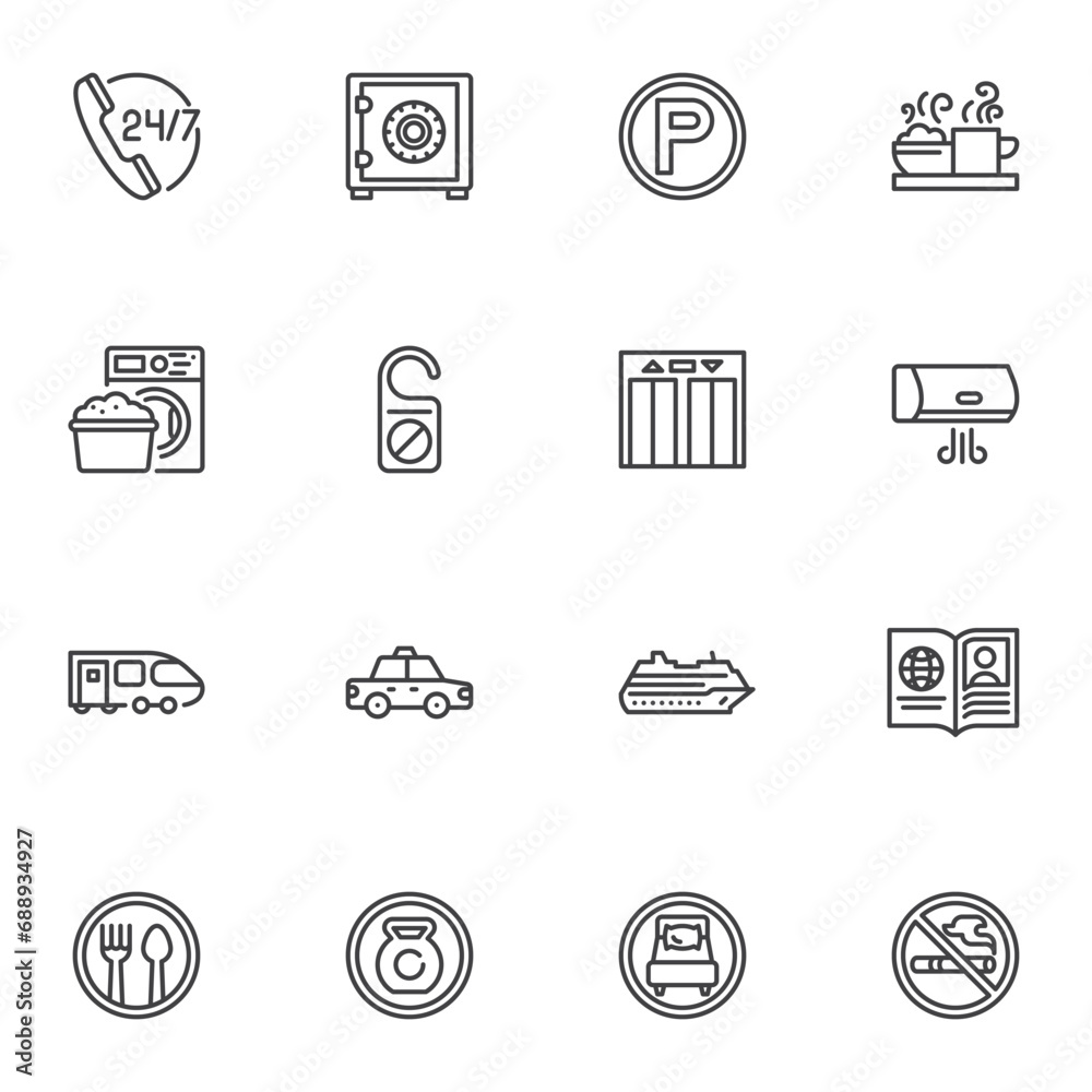 Travel and Hotel line icons set Travel and Hotel line icons set