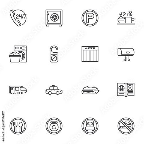 Travel and Hotel line icons set