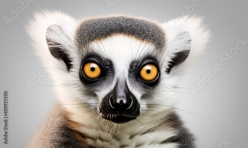 Close-up of a ring-tailed lemur with white background. Wildlife animals. Generative AI © Lens Lyrics