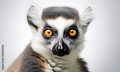 Close-up of a ring-tailed lemur with white background. Wildlife animals. Generative AI