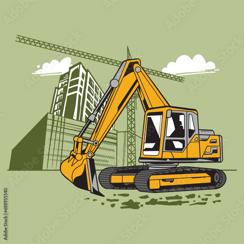 Vector excavator illustration with solid color