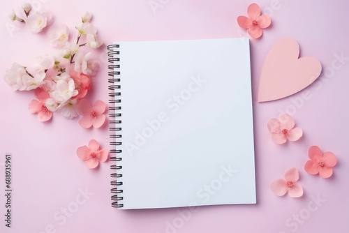 Blank diary paper note valentine decoration Background for congratulations on Valentine's Day with a red heart and a notepad  © JR BEE