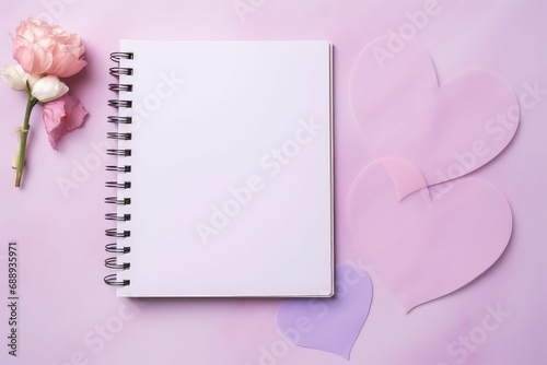 Blank diary paper note valentine decoration Background for congratulations on Valentine's Day with a red heart and a notepad  © JR BEE