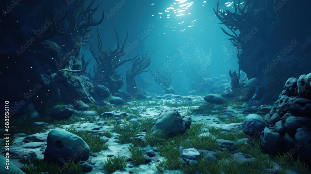 Fototapeta premium Underwater scene with corals and algae.