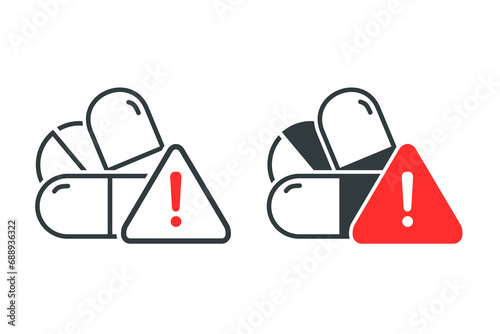 Medicine pill warning icon. Illustration vector