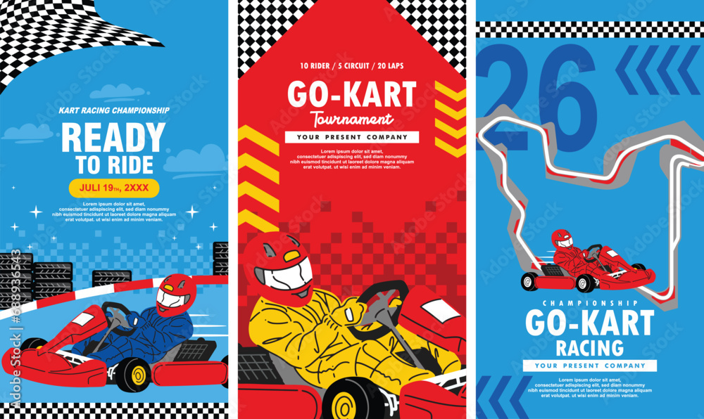vector go kart racers banner set