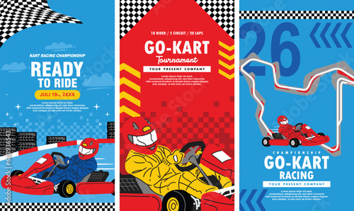 vector go kart racers banner set