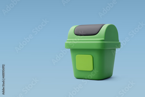 3d Vector Green Trash bin or basket, Recycling icon, Office and Business concept.