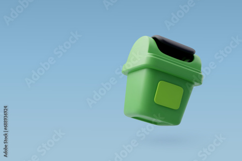 3d Vector Green Trash bin or basket, Recycling icon, Office and Business concept.