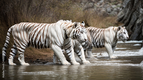 Sight of majestic white tigers roaming in their natural habitat