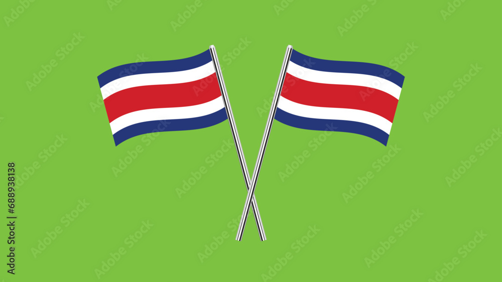 Flag of Costa Rica, Costa Rica cross flag design. Costa Rica cross flag isolated on Green background. Vector Illustration of crossed Costa Rica flags.