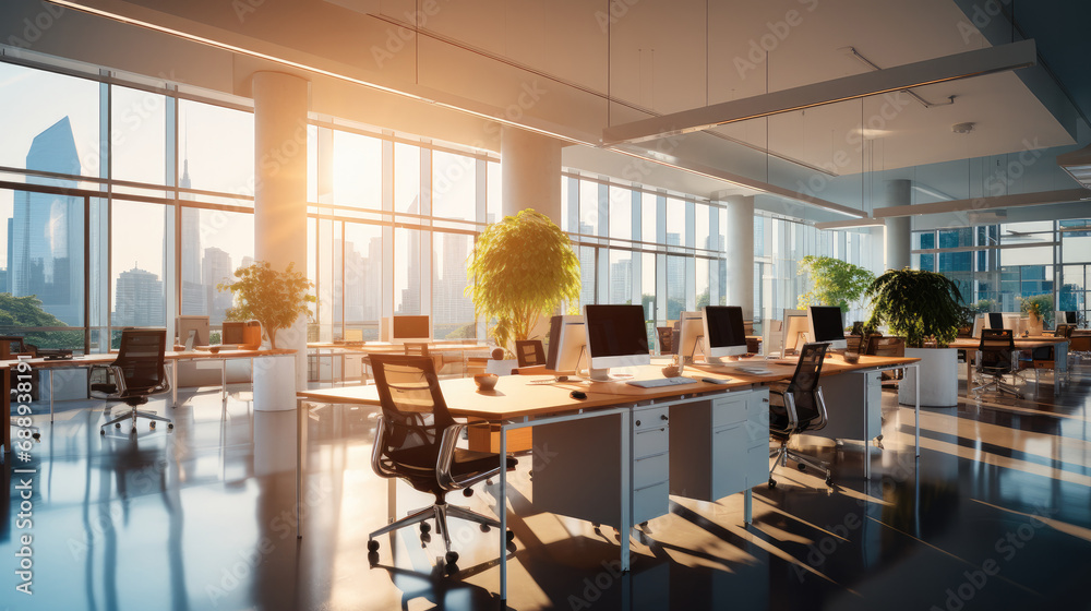 A brightly lit modern office space with premium office furniture. A brightly lit modern office space with premium office furniture.