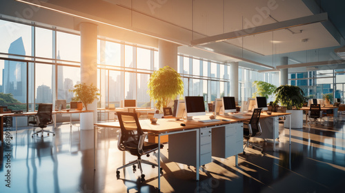 A brightly lit modern office space with premium office furniture.
