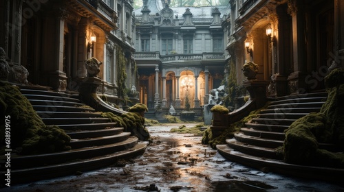 Mysterious abandoned mansion, Haunted elegance. photo