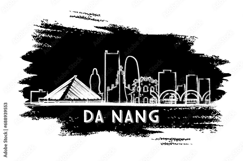 Da Nang Vietnam City Skyline Silhouette. Hand Drawn Sketch. Business Travel and Tourism Concept with Modern Architecture. Da Nang Cityscape with Landmarks.