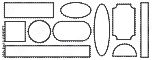 Scallop edge frames shapes. Rectangle circle oval and square border with cute lace pattern. Vector decorative collection