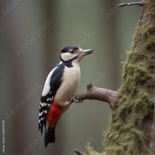 Dendrocopos major or great spotted woodpecke on tree photo