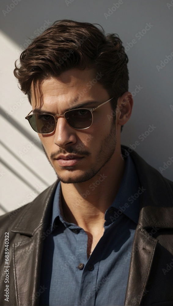 Fototapeta premium Modern Elegance: Young Man in Stylish Yet Casual Attire. Generative AI