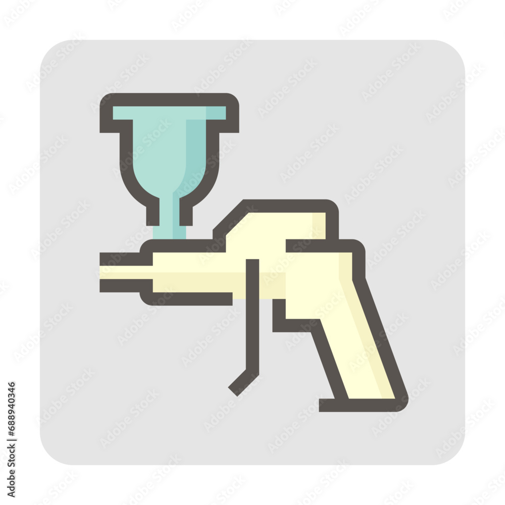 Spray paint, airbrush gun vector icon. Sprayer kit tool for painter, professional to painting coating on auto car, furniture cabinet, house wall, artwork by pressure of air compressor tank, 48x48 px. Spray paint, airbrush gun vector icon. Sprayer kit tool for painter, professional to painting coating on auto car, furniture cabinet, house wall, artwork by pressure of air compressor tank, 48x48 px.