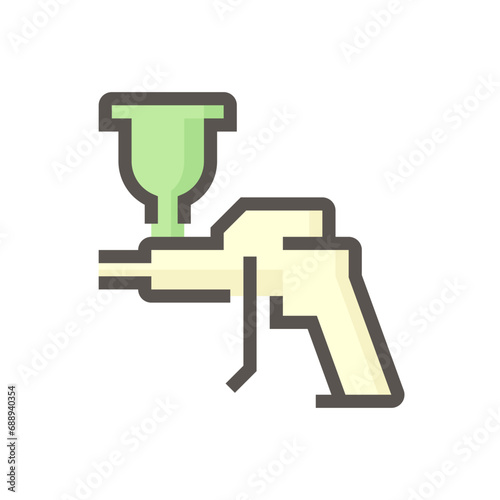 Spray paint, airbrush gun vector icon. Sprayer kit tool for painter, professional to painting coating on auto car, furniture cabinet, house wall, artwork by pressure of air compressor tank, 48x48 px.