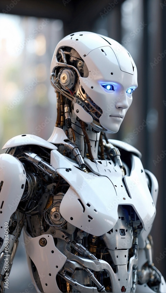 Sleek and Futuristic: High-Tech Robot with a Woman-Inspired Design. Generative AI Sleek and Futuristic: High-Tech Robot with a Woman-Inspired Design. Generative AI