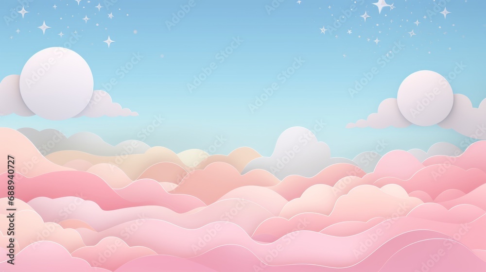 serene pastel sky background – abstract paper cut design in soft hues