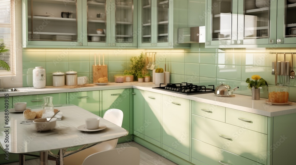 Modern Light green kitchen. Modern Light green kitchen.