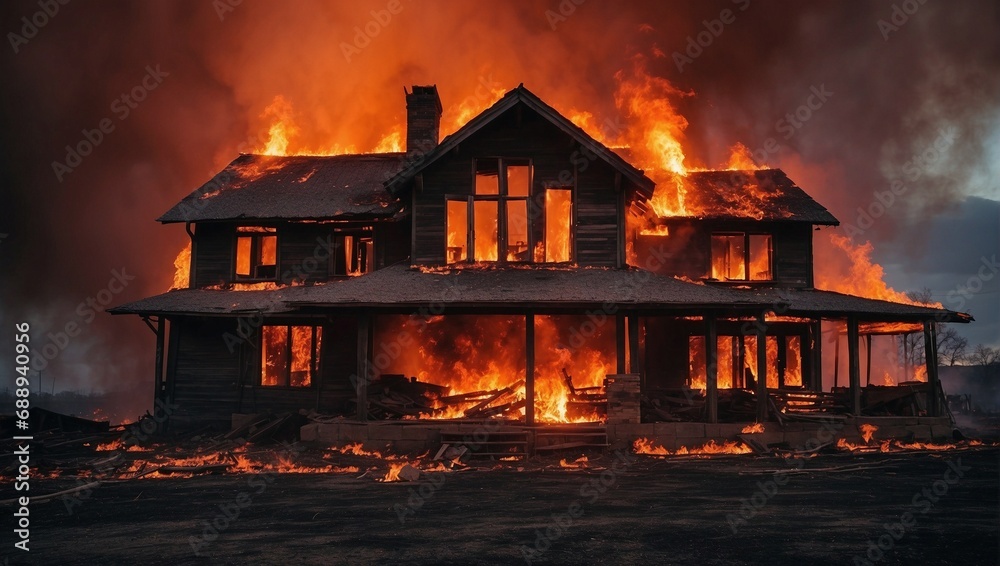 Emergency Scene: House on Fire with Smoke and Flames. Generative AI Emergency Scene: House on Fire with Smoke and Flames. Generative AI