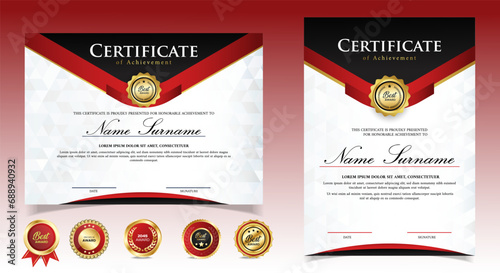 Black and Red Certificate templates with Badges. vector