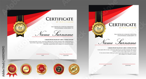 Black and Red Certificate templates with Badges. vector