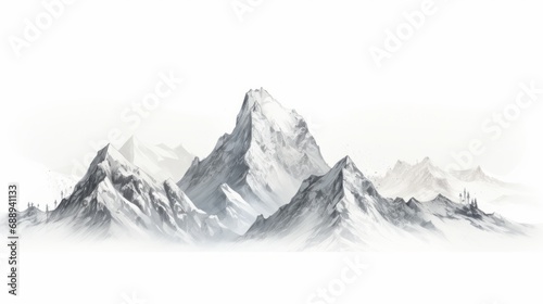 majestic snow-capped mountain isolated on white background, serene winter landscape