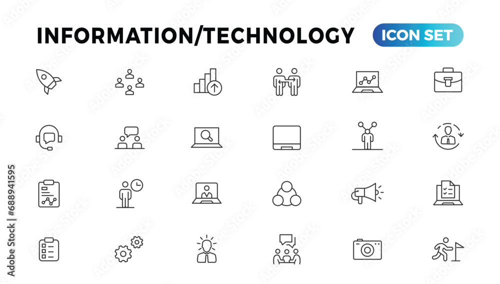 Device and Information technology line icons collection. Big UI icon set in a flat design. Thin outline icons pack