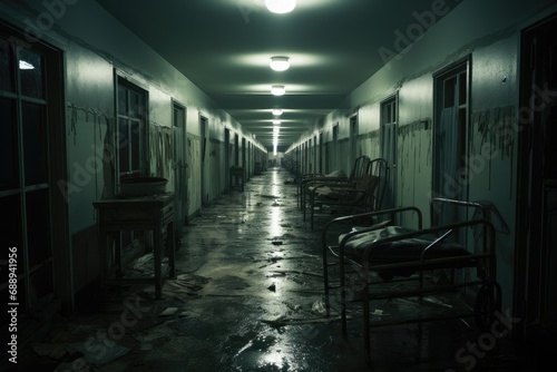 Inside a creepy old hospital.