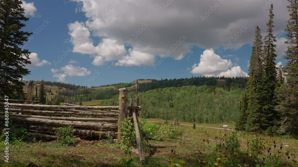 A Corral Nestled Amid Coniferous Trees in the Forest - Timelapse A Corral Nestled Amid Coniferous Trees in the Forest - Timelapse