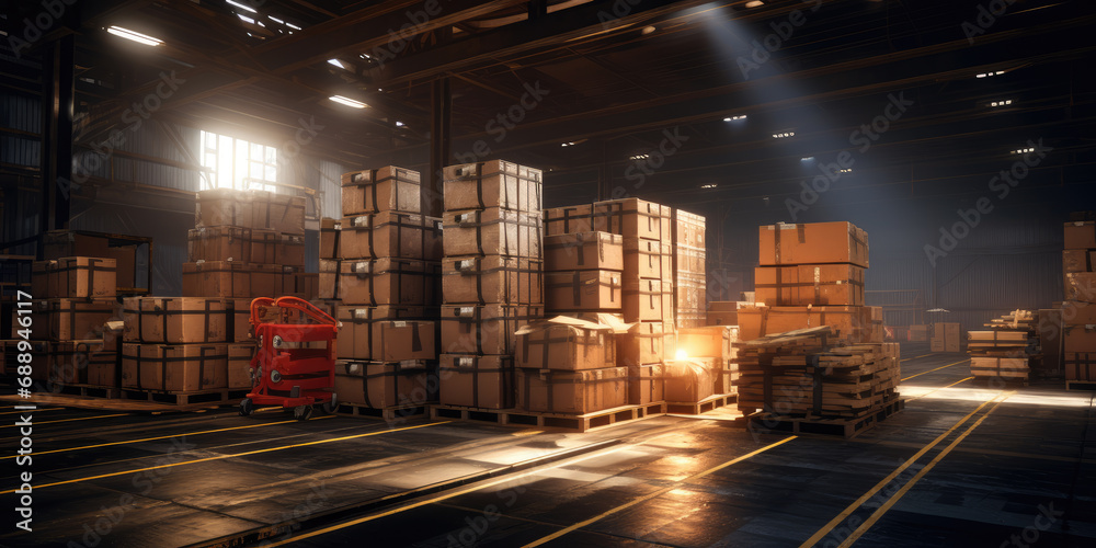Warehouse with stacks of boxes Warehouse with stacks of boxes