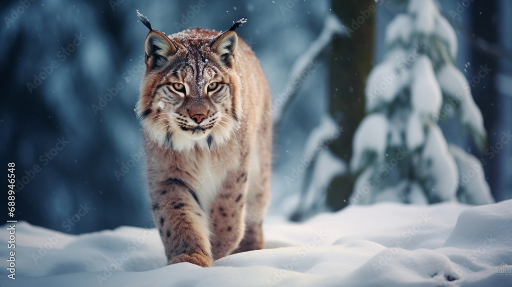 Solitary Big Cat in Arctic Winter Landscape