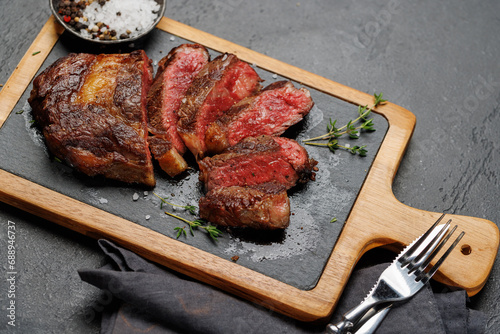 Sliced beef ribeye steak photo