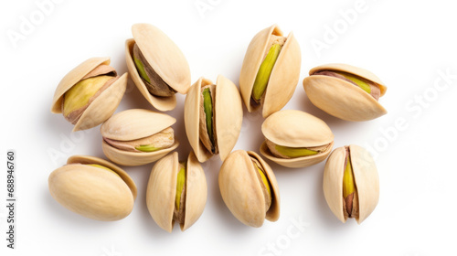 Pistachio with leaves in closeup on white background