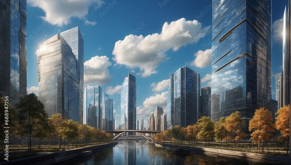 Sunlit Cityscape with Skyscrapers. Generative AI Sunlit Cityscape with Skyscrapers. Generative AI