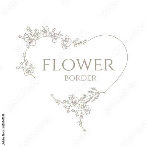 Hand drawn heart frame of wildflowers. Graphic element for wedding invitations, business sign. 