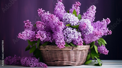 Fragrant Lilac Blossom in Wicker Basket