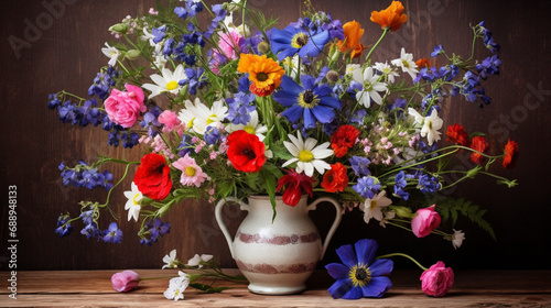 Delicate Floral Arrangement in Colorful Vase